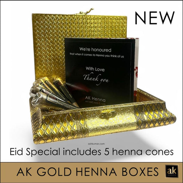 ELEGANT AK GOLD HENNA BOX WITH 5 HENNA CONES – ASH KUMAR PRODUCTS USA