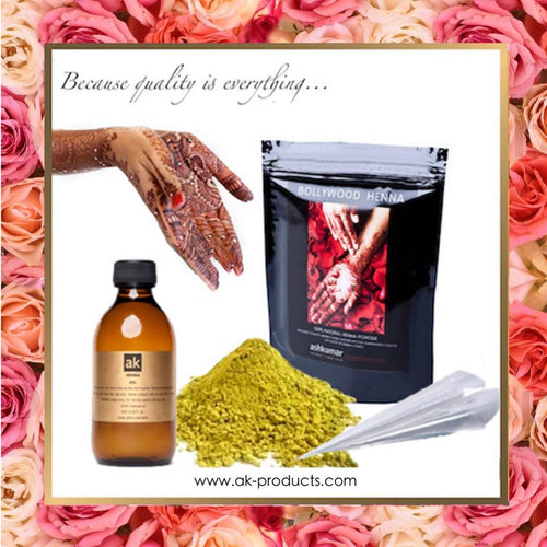 AK HENNA KIT: HENNA POWDER, OIL & 10 EMPTY CONES