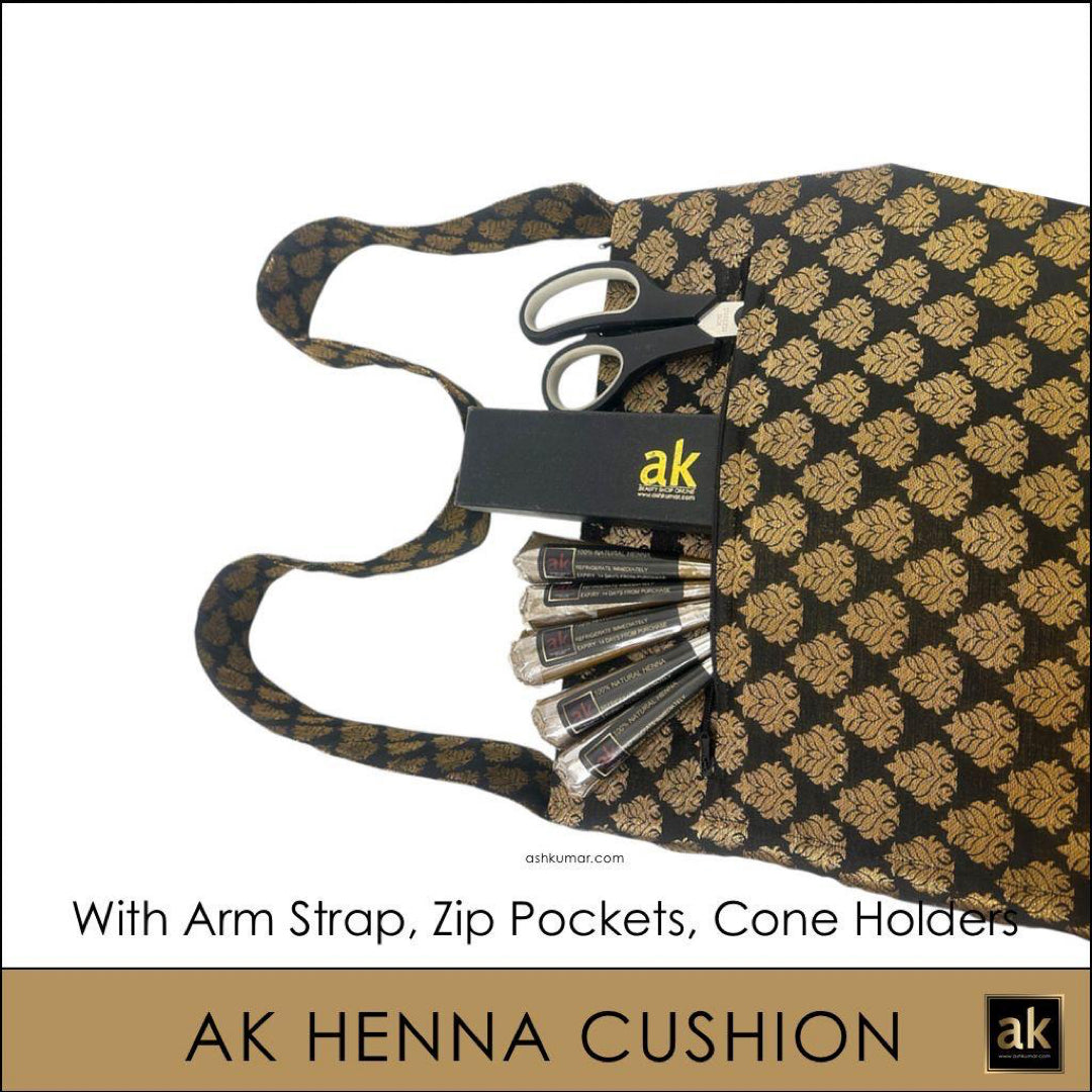 AK HENNA ARTIST CUSHION - BLACK & GOLD PLUS 2 HENNA CONES FREE